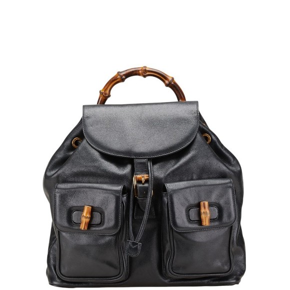 Gucci Leather Black Backpack Bamboo - Picture 1 of 8